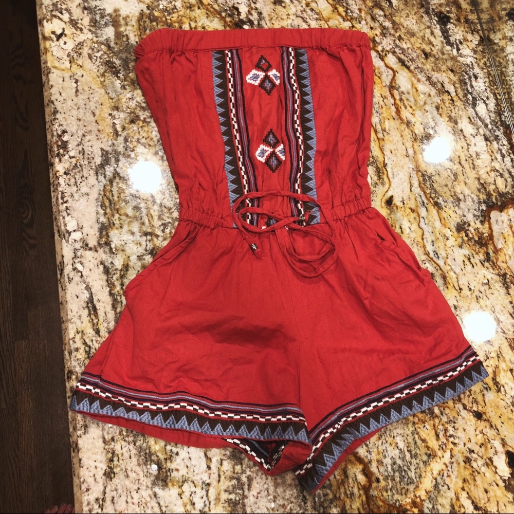 Red Strapless Romper